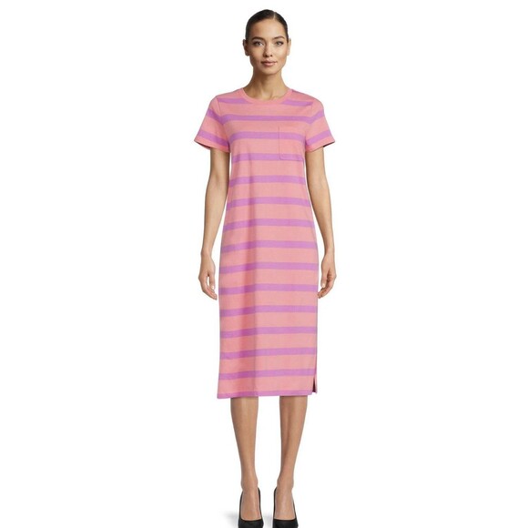 Time And Tru Dresses & Skirts - Time And Tru Women's 100% Cotton TShirt SMidi Dress Orange Stripe Size L 12-14